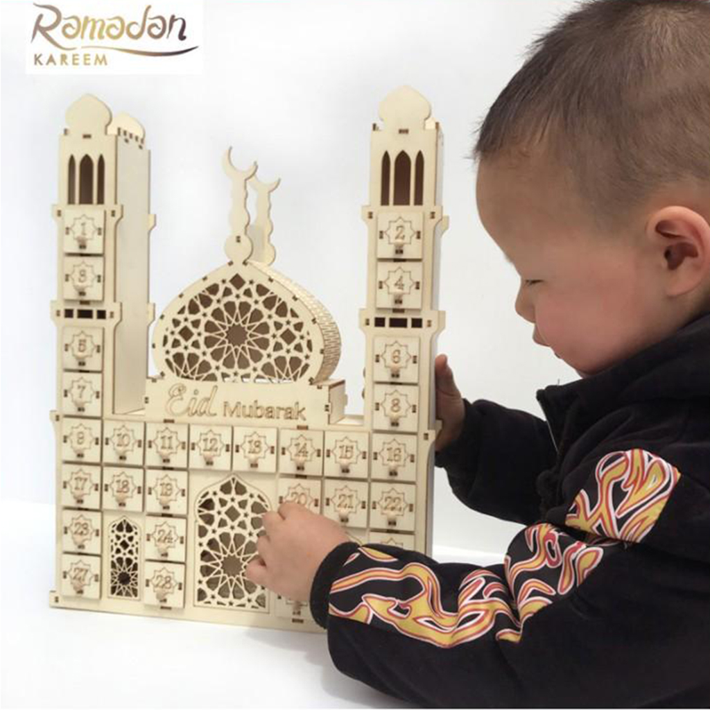 DIY Wooden EID Mubarak Islam Ramadan Palace Calendar with Light Style 01