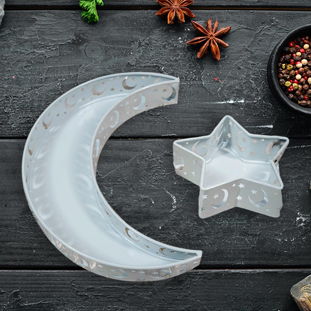 Muslim Eid Mubarak Ramadan Dessert Pastry Serving Tray Moon Star White