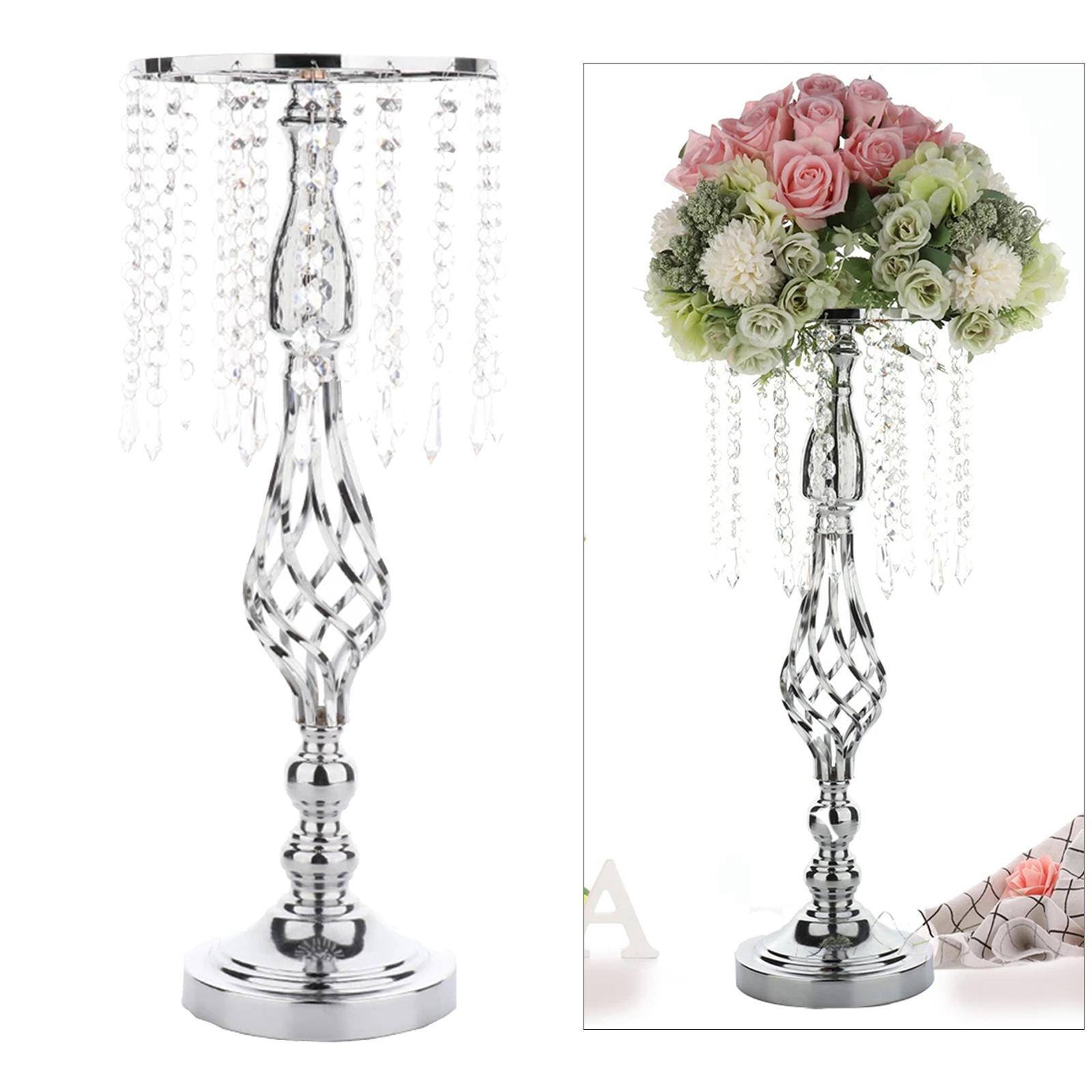 Crystals Candles Holder Table Wedding Flower Vase Candlesticks Silver 55cm