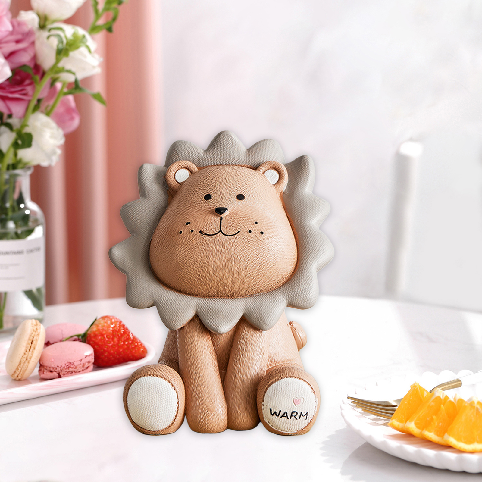 Lion Piggy Bank Saving Box Decoration Coin Figurines for Birthday Brown S