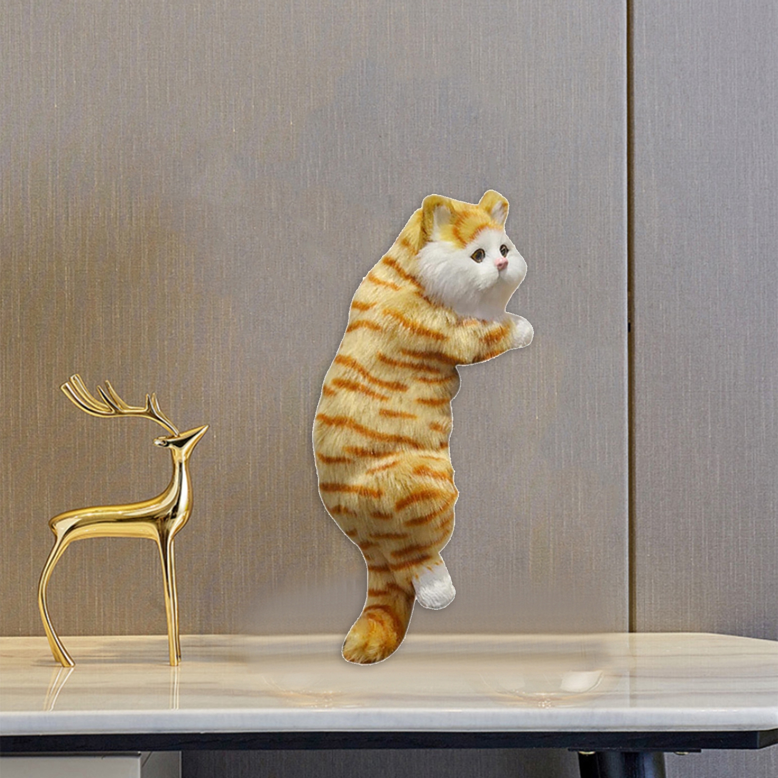 Simulation Plush Cat Statue Animal Modern for Desk Toys Stripe