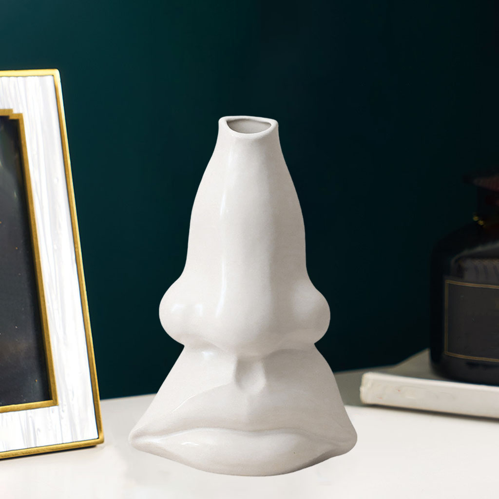 Flower Vase Human Nose Vase Plants Pot Statue for Home Office Decoration White