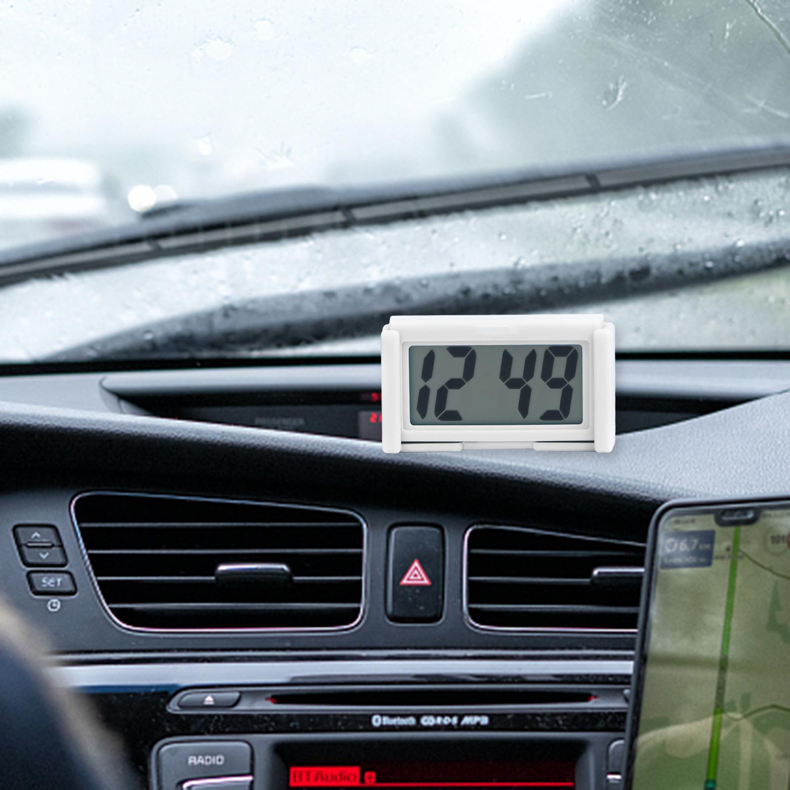 Mini Car Clock Self-Adhesive Bracket Vehicle Electronic Digital Clock White