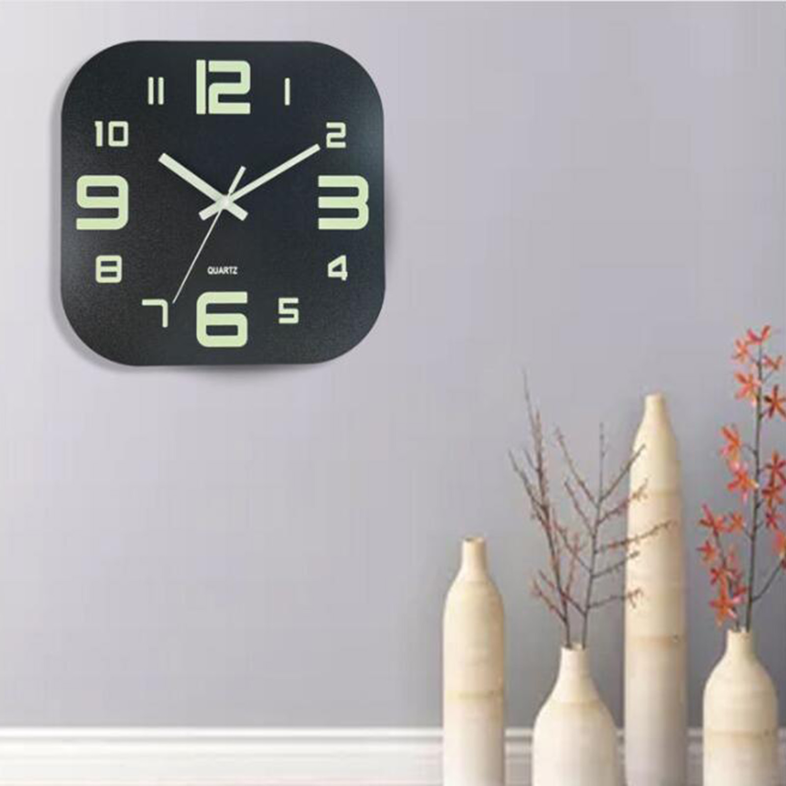 12'' Luminous Wall Clock Wood for Living Room Bedroom BlackFounder Numeral