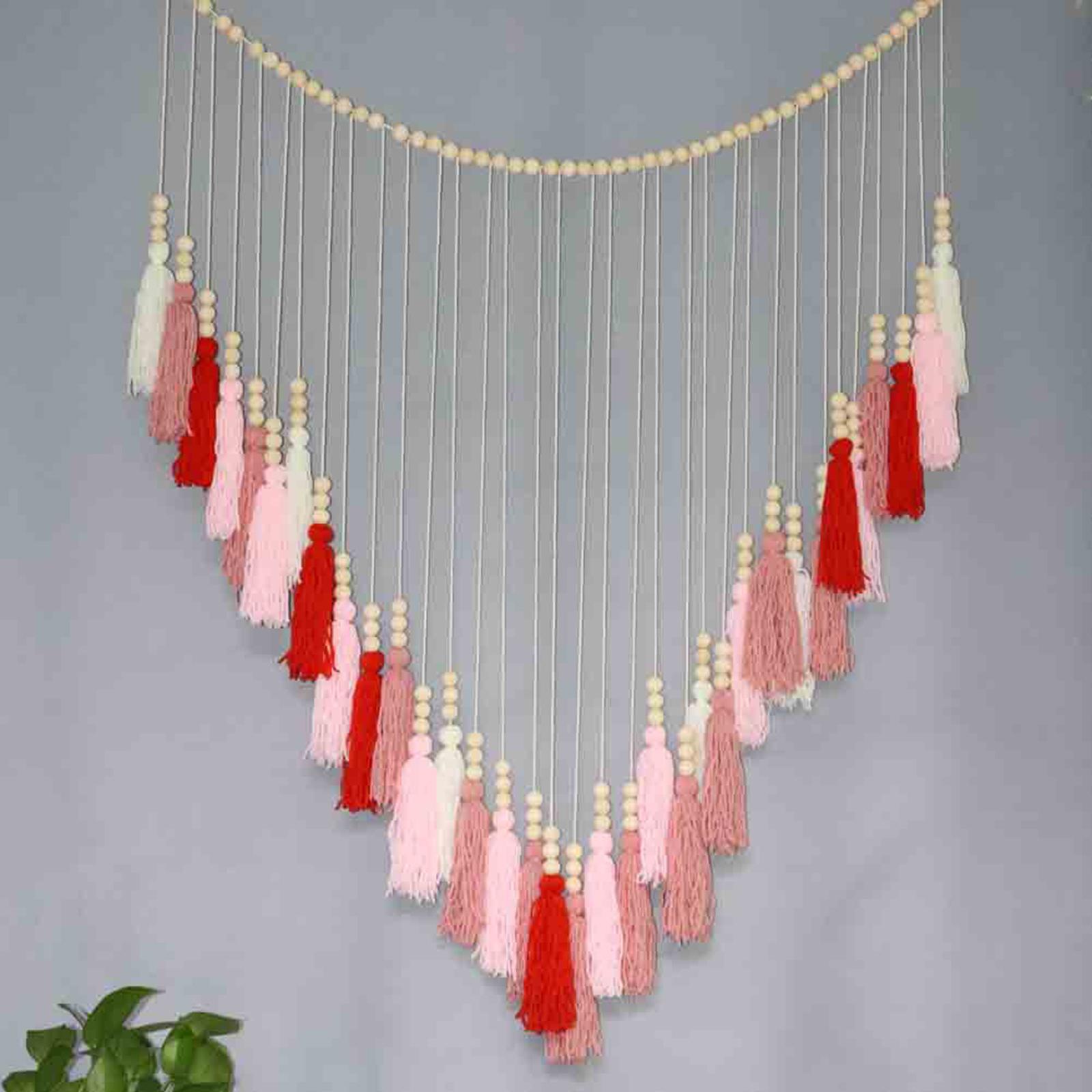 Macrame Woven Tapestry Bohemian Cotton Wall Hanging Decor for Nursery Red