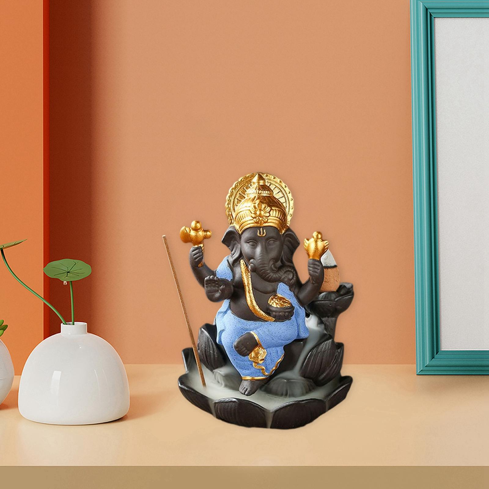 Waterfall Backflow Incense Burner Lord Ganesha Statue Buddha for Collection