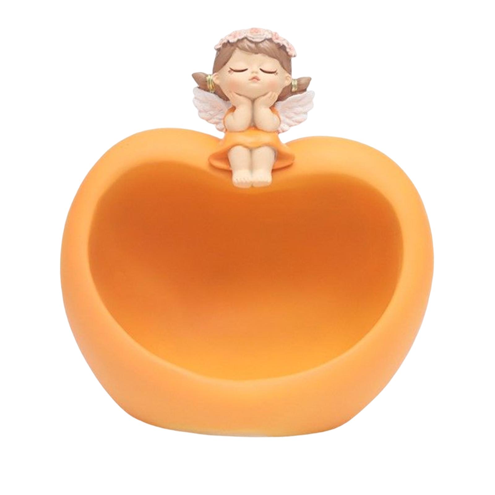 Table Resin Little Girl Statue Phone Keys Bowl Decor Orange