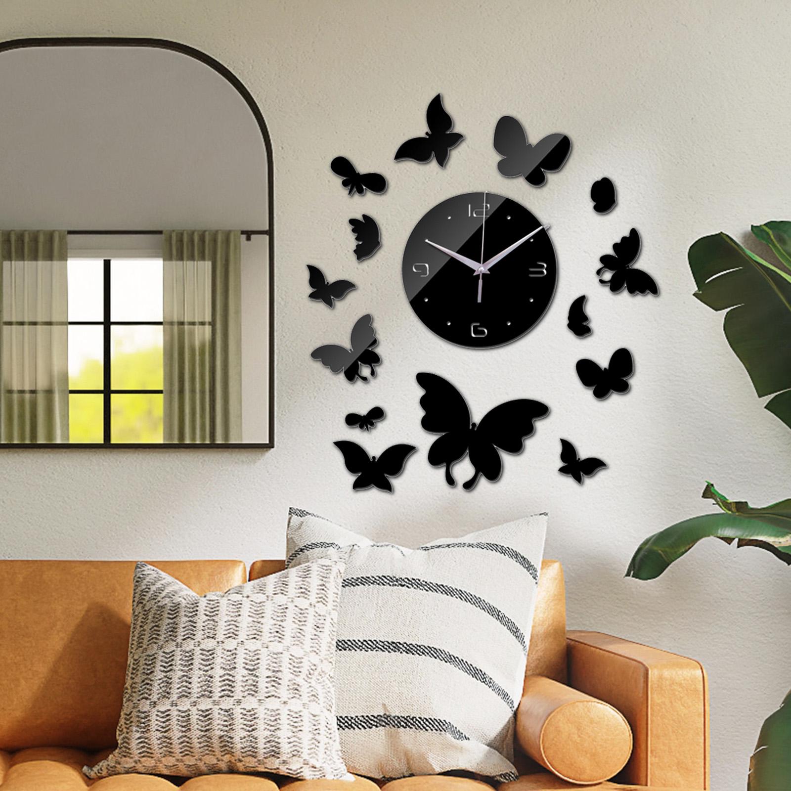 Modern Wall Clock Geometric Mute DIY Mirror Acrylic for Office Home Black