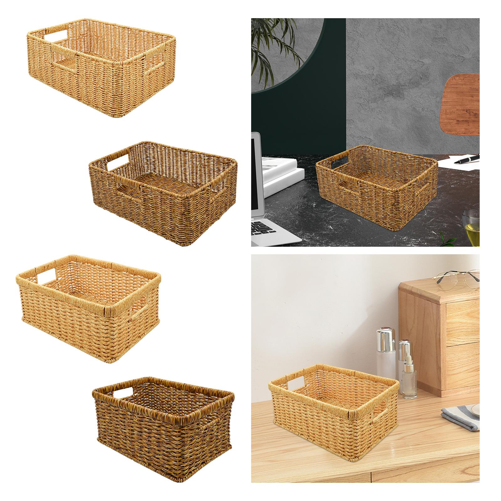 Rattan Basket Decorative Hand Woven Bread Basket for Kitchen Shelf Household Light 38x26x13cm