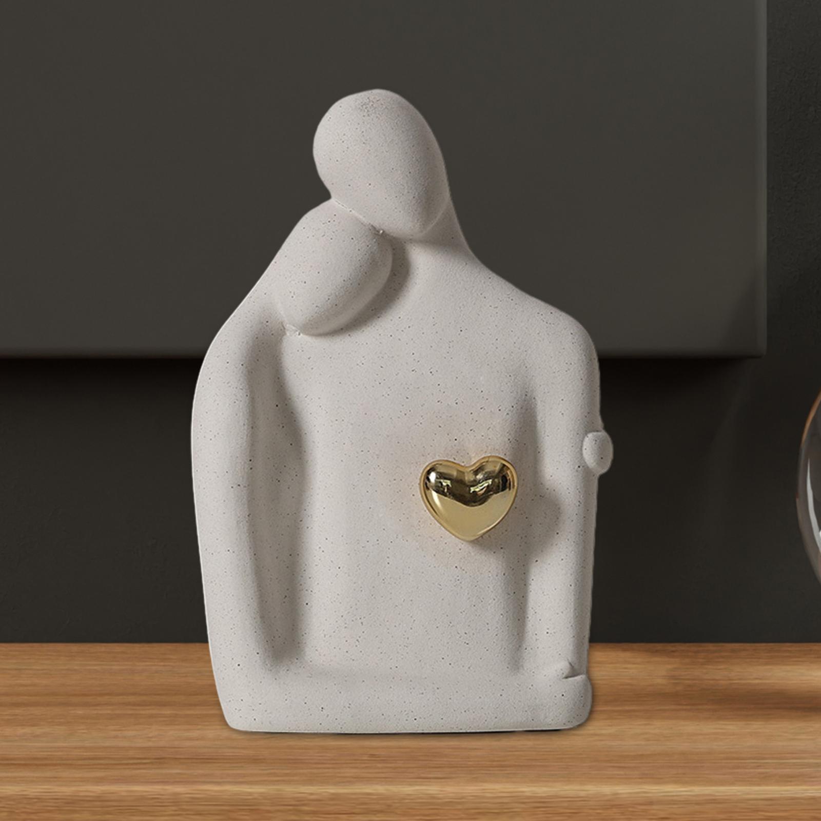 Couple Statue Ceramic Tabletop Ornament for Cabinet Table Centerpiece Office White