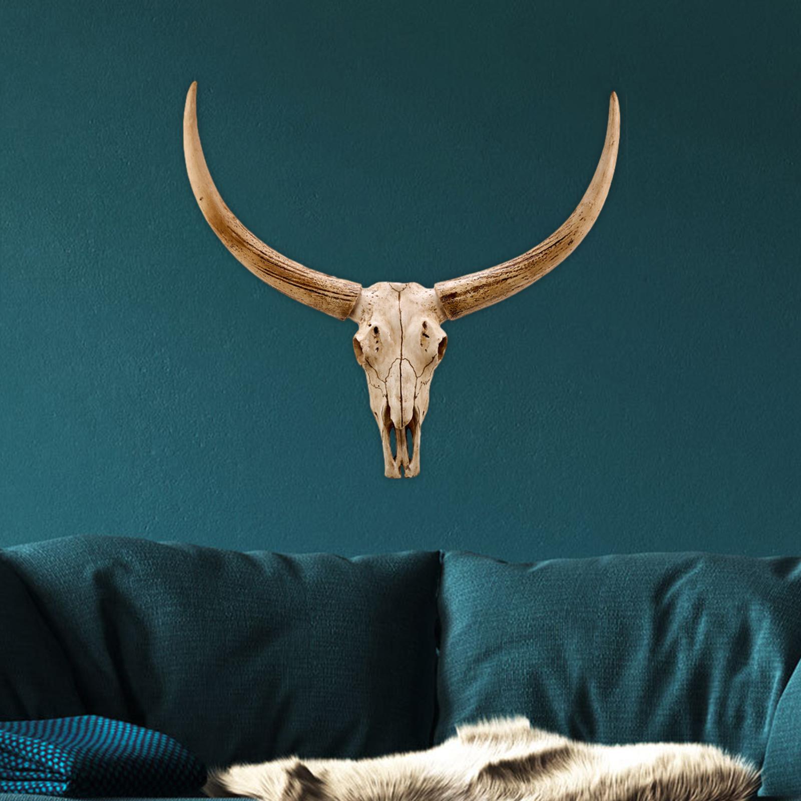Faux Cow Skull Wall Sculpture Resin for Living Room Office Brown