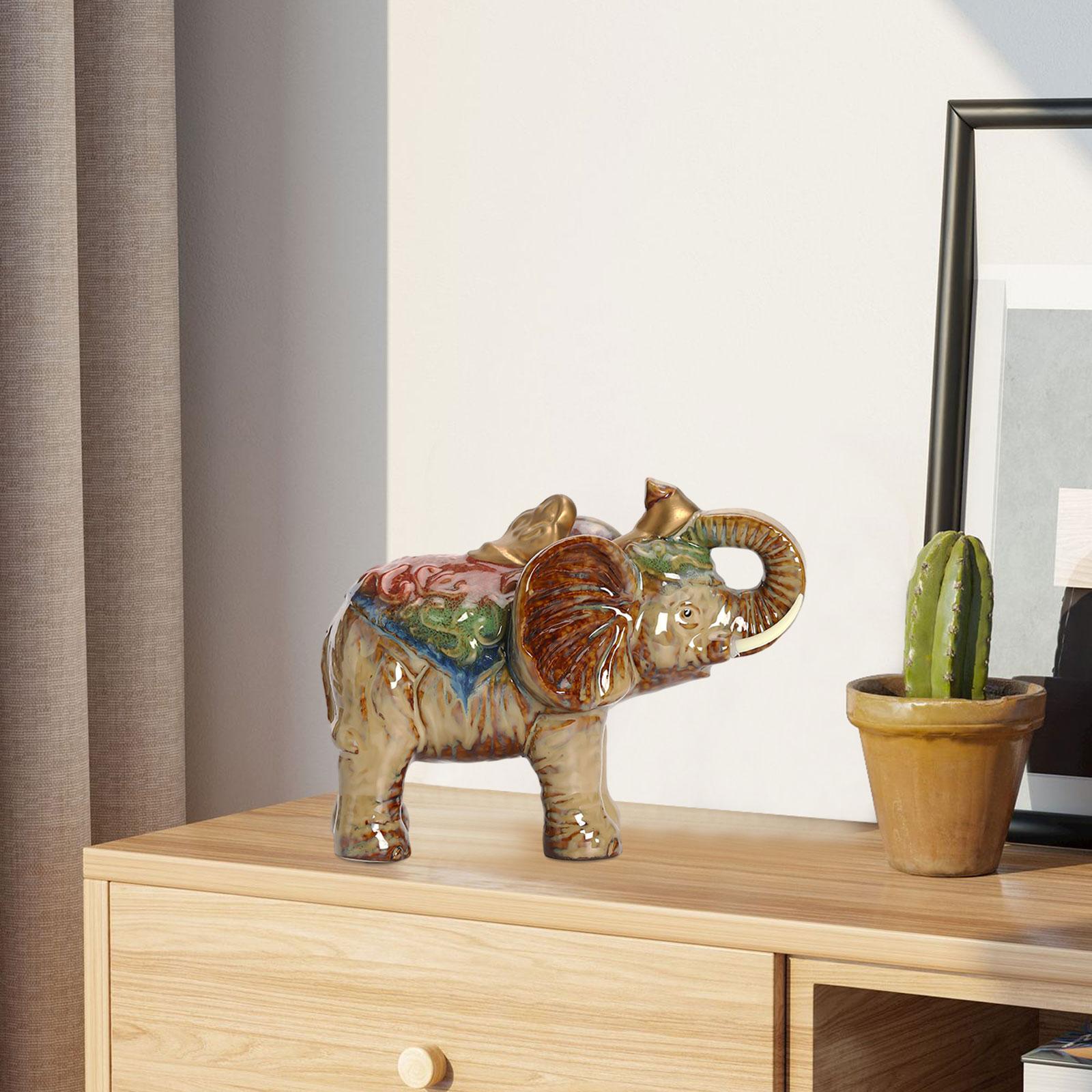Elephant Statue Figurine Home Decor Sculpture Lucky Collectible Ceramic