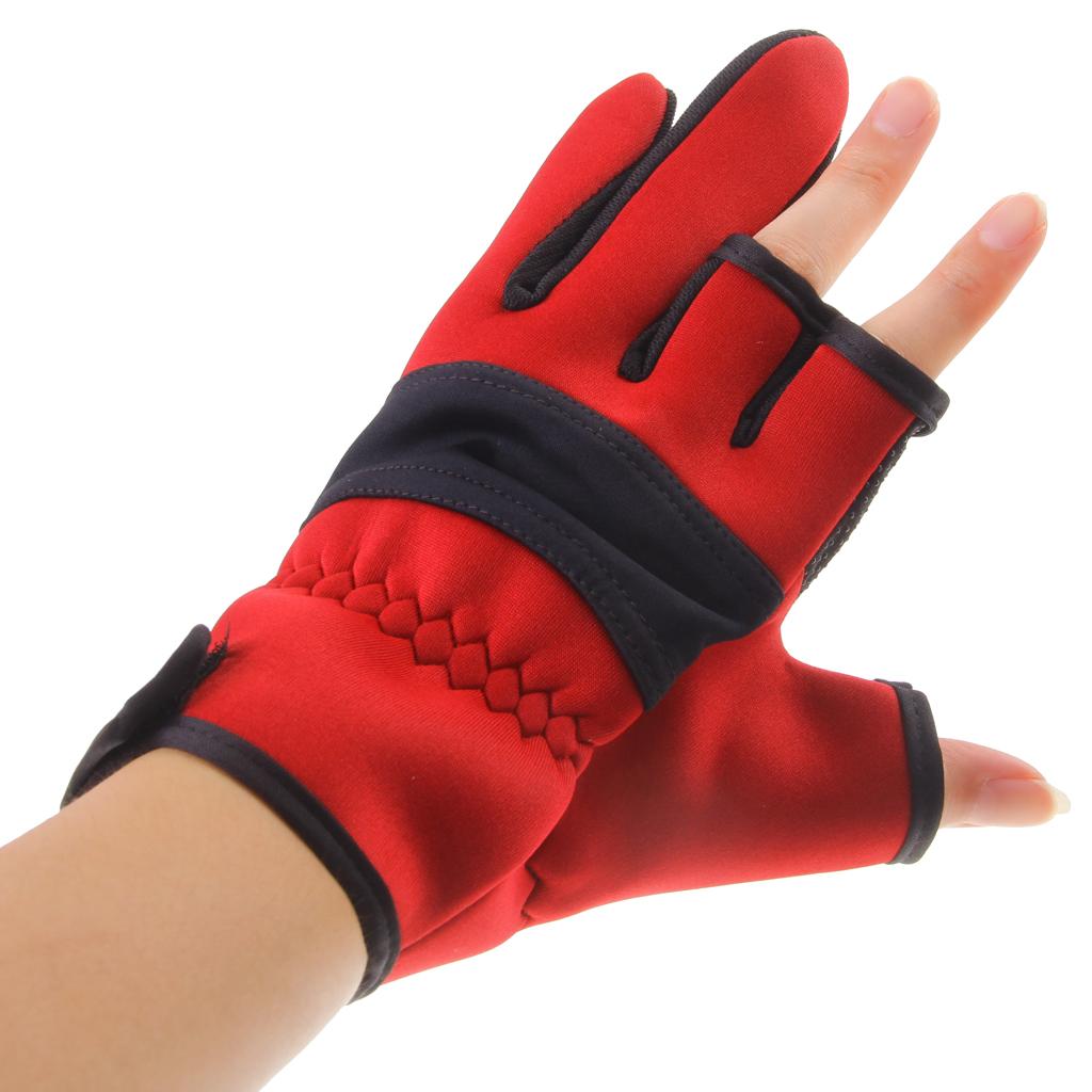 Outdoor Non Slip 2 Finger Fishing Gloves Hand Protection Waterproof Red