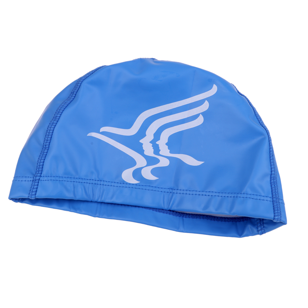 Unisex PU Waterproof Swimming Cap Hat Ear Long Hair Cover Bathing Cap Blue