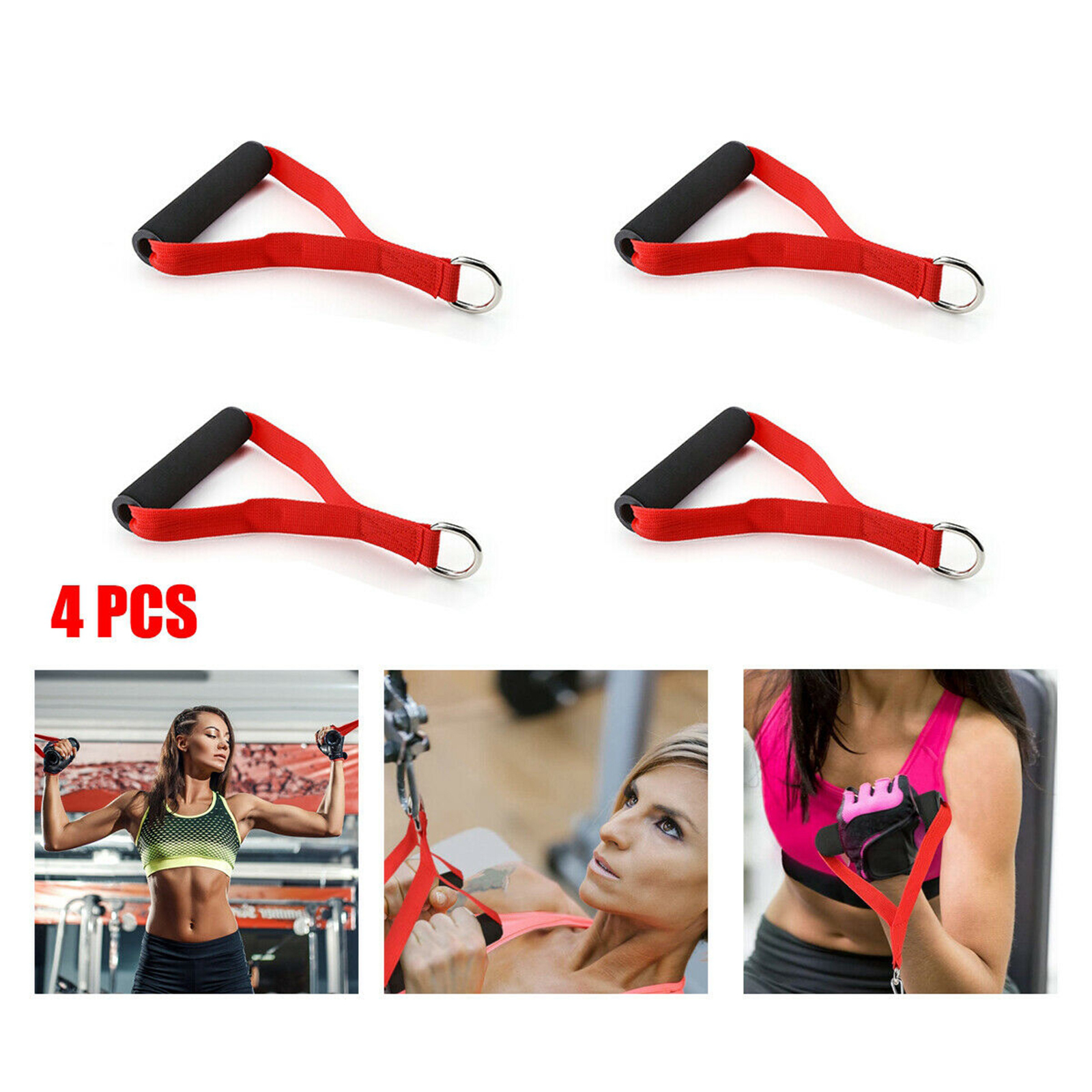 4PCS Resistance Bands Handles Pull Rope Workout Portable Grips red