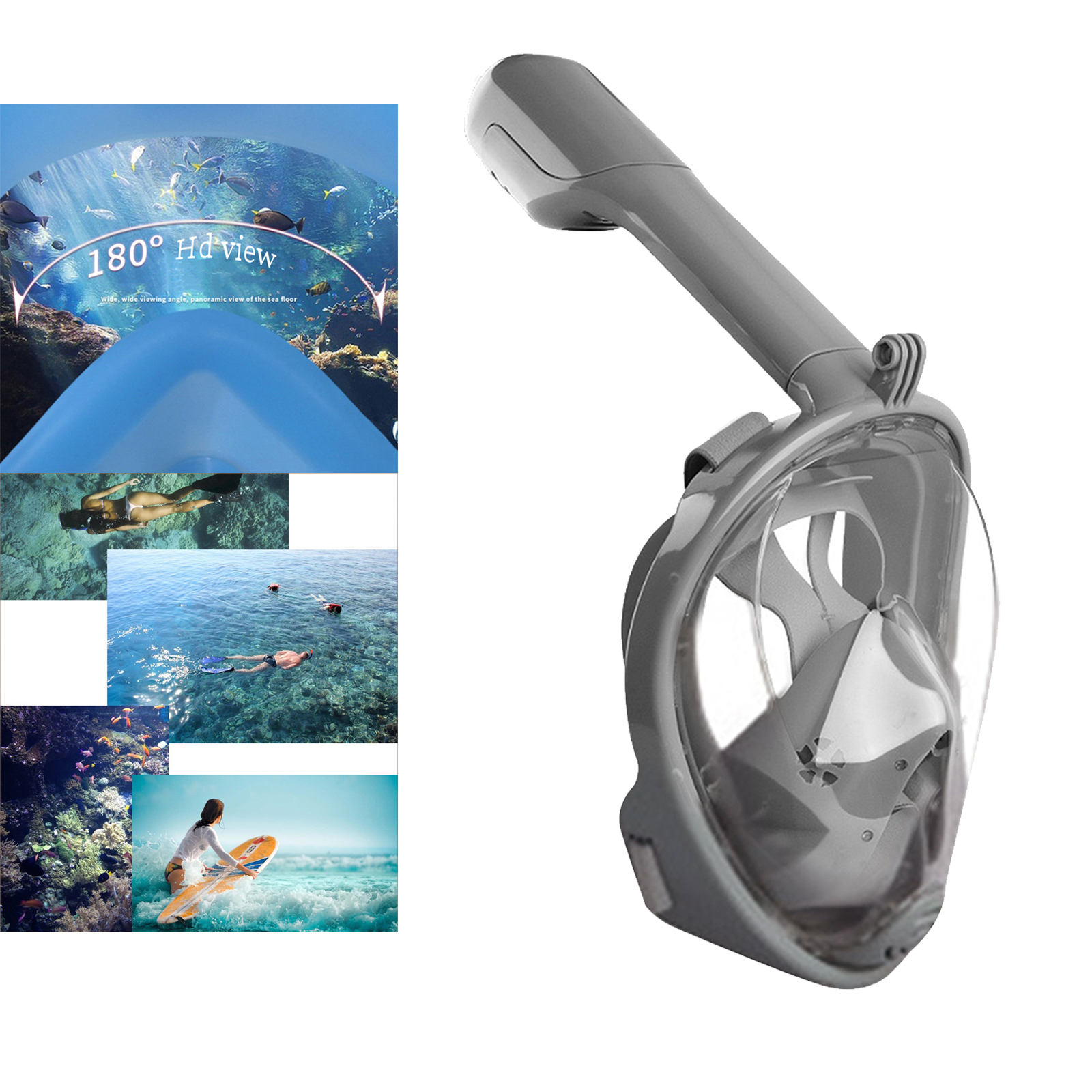 Snorkel Mask Full Face Snorkeling Diving Mask Goggles  Grey  S M 