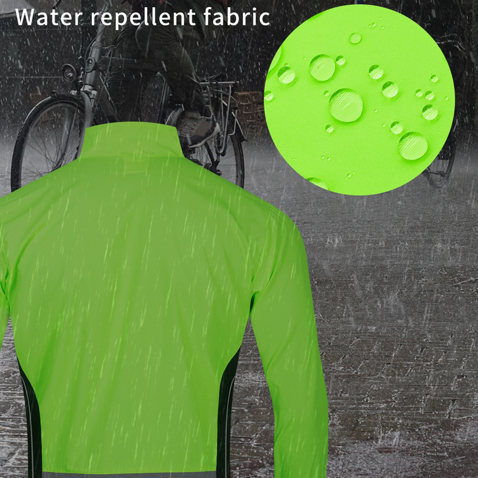 Cycling Mens Reflective Jacket Rain Coat Breathable Black Green XXXL
