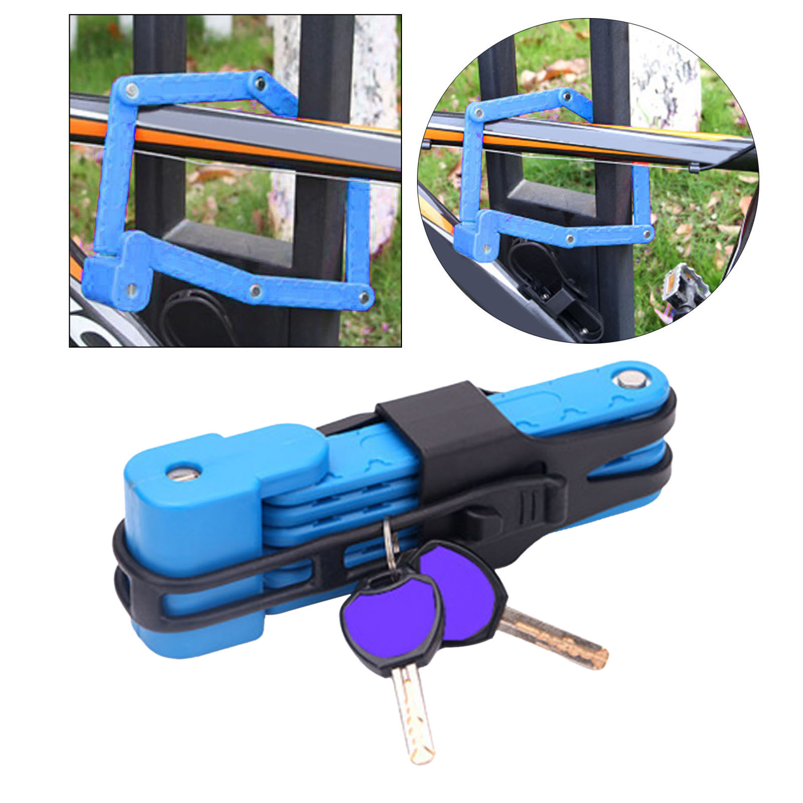 Folding Bike Lock Bicycle Chain Lock Anti-theft Security Chain Lock Blue