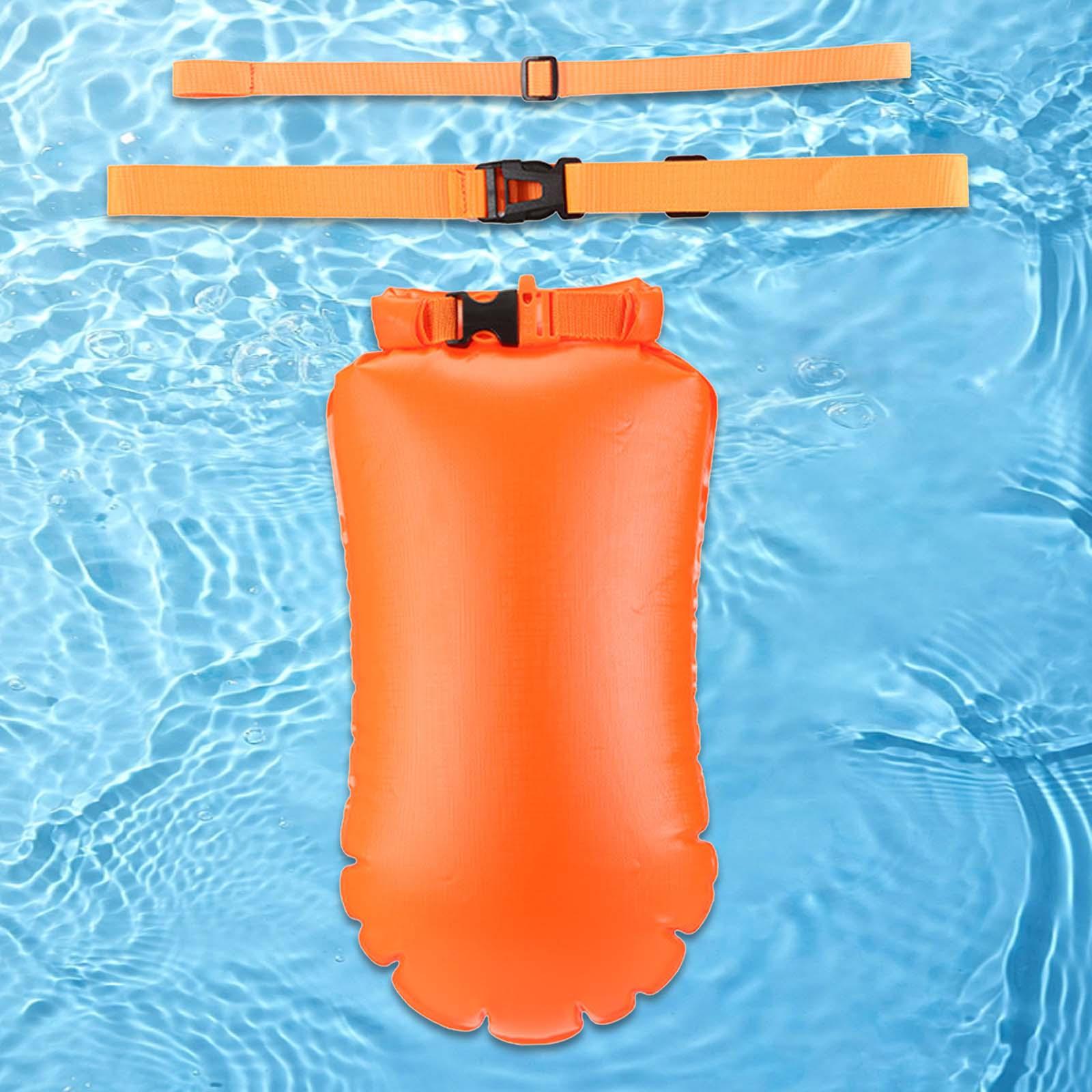 Inflatable Swim Buoy Waterproof Bag Ultralight for Lake Swimming Pool Hiking Orange 45cmx28cm