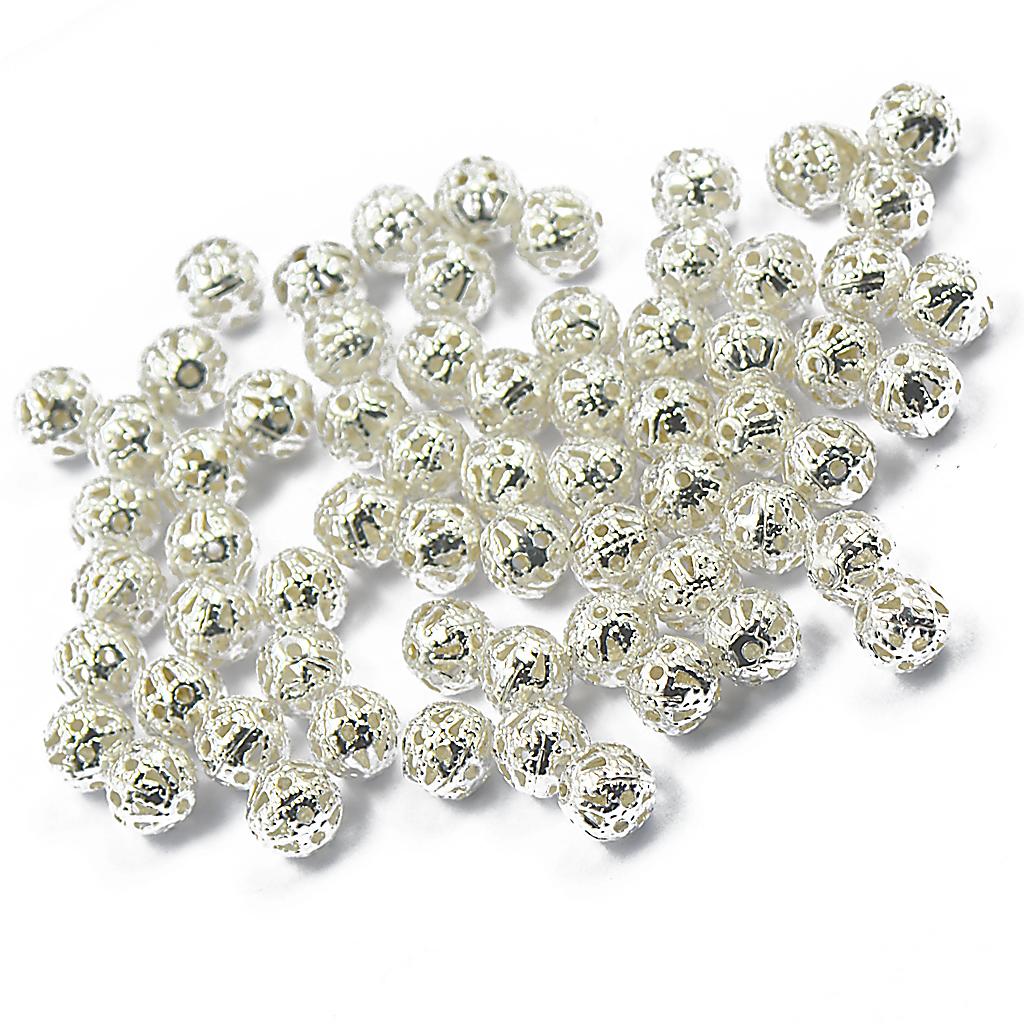 100pcs 6 mm Round Metal Spacer Beads Jewelry DIY Loose Charms Silver White