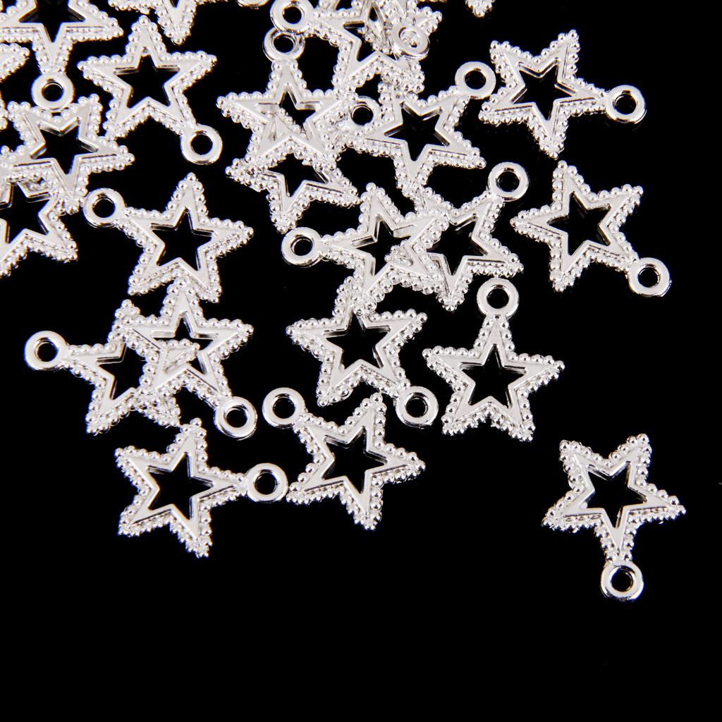 50pcs Vintage Silver Star Shape Charms Pendants For DIY Jewelry