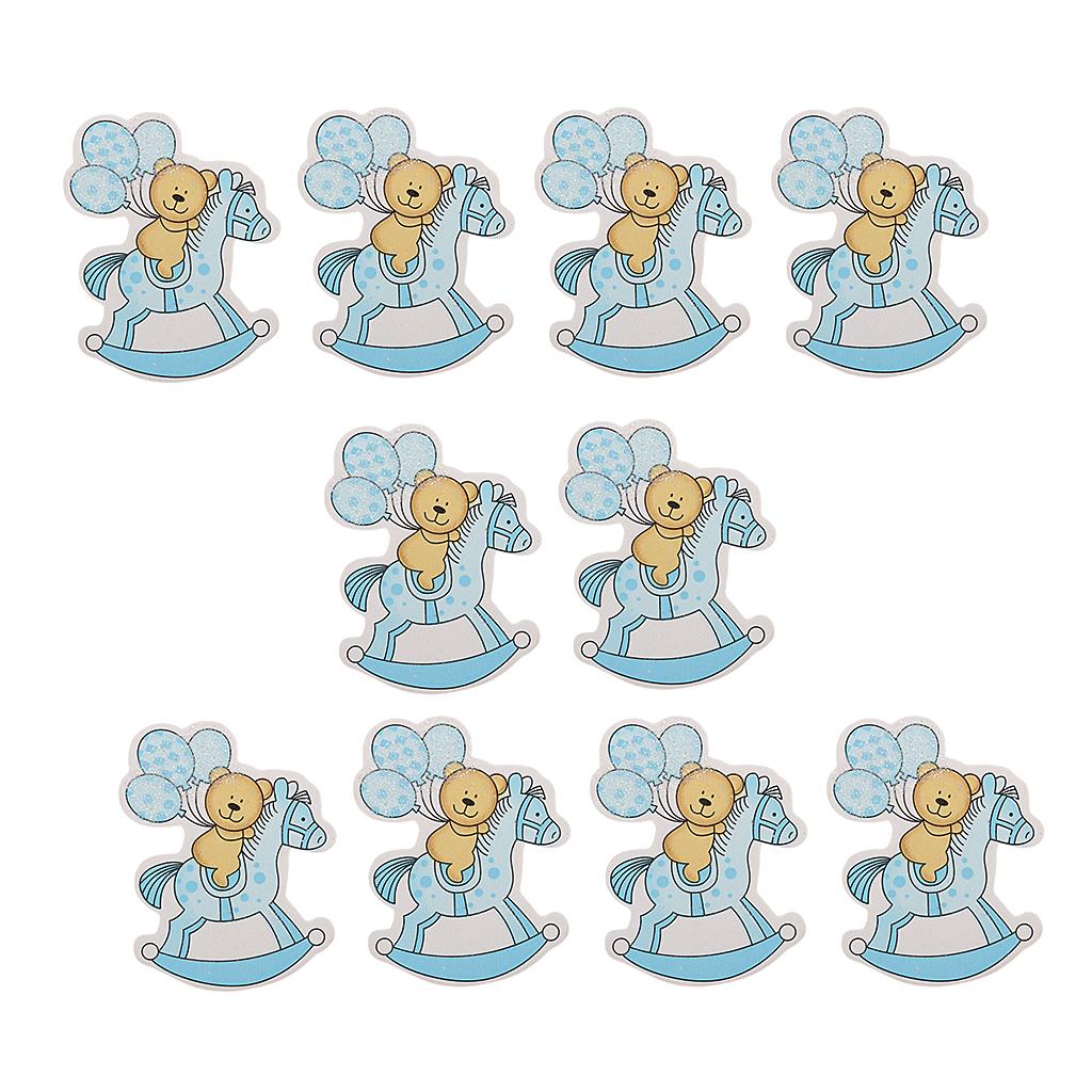 10pcs Wooden Blue Horse Carriage Embellishments Card Making Baby Shower