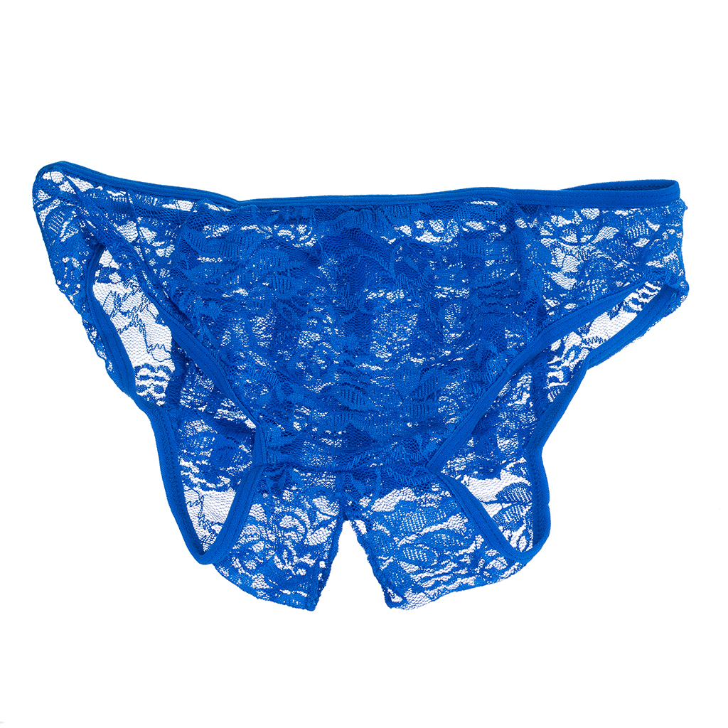 Womens Lace Open Crotch Low Rise Sexy G-String Underwear Dark Blue S