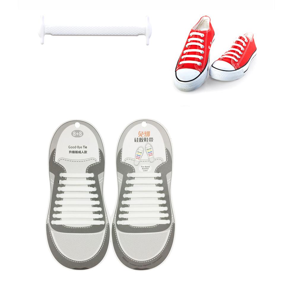 Pair No Tie Elastic Silicone Shoelaces White Plus size