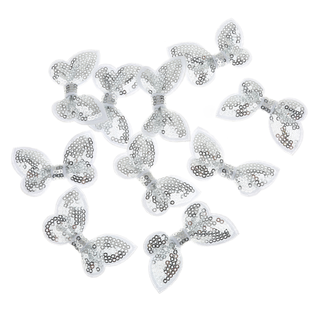 10pcs Glitter Bow Sequins Appliques BEAD DIY Style Beauty Deco White