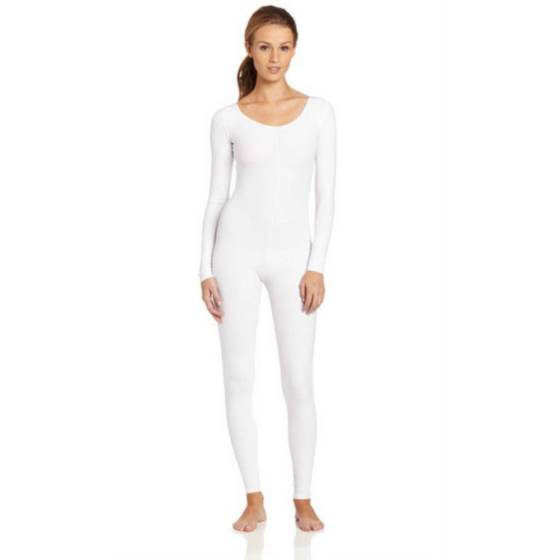 Womens Scoop Neck Long Sleeve Unitard Bodysuit Dance Costume S white
