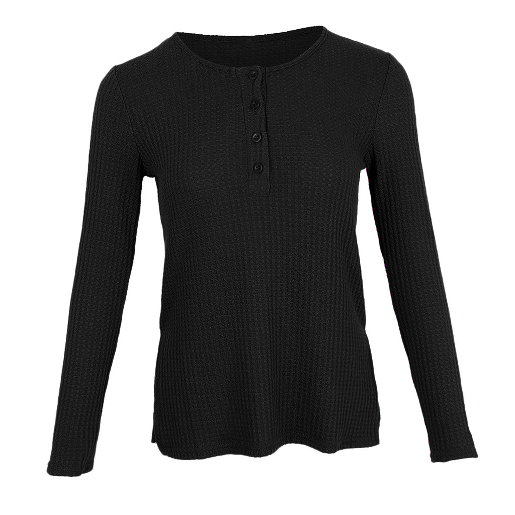 Casual Solid Knitted Sweater Long Sleeve Pullover Blouse Sweatshirt S Black