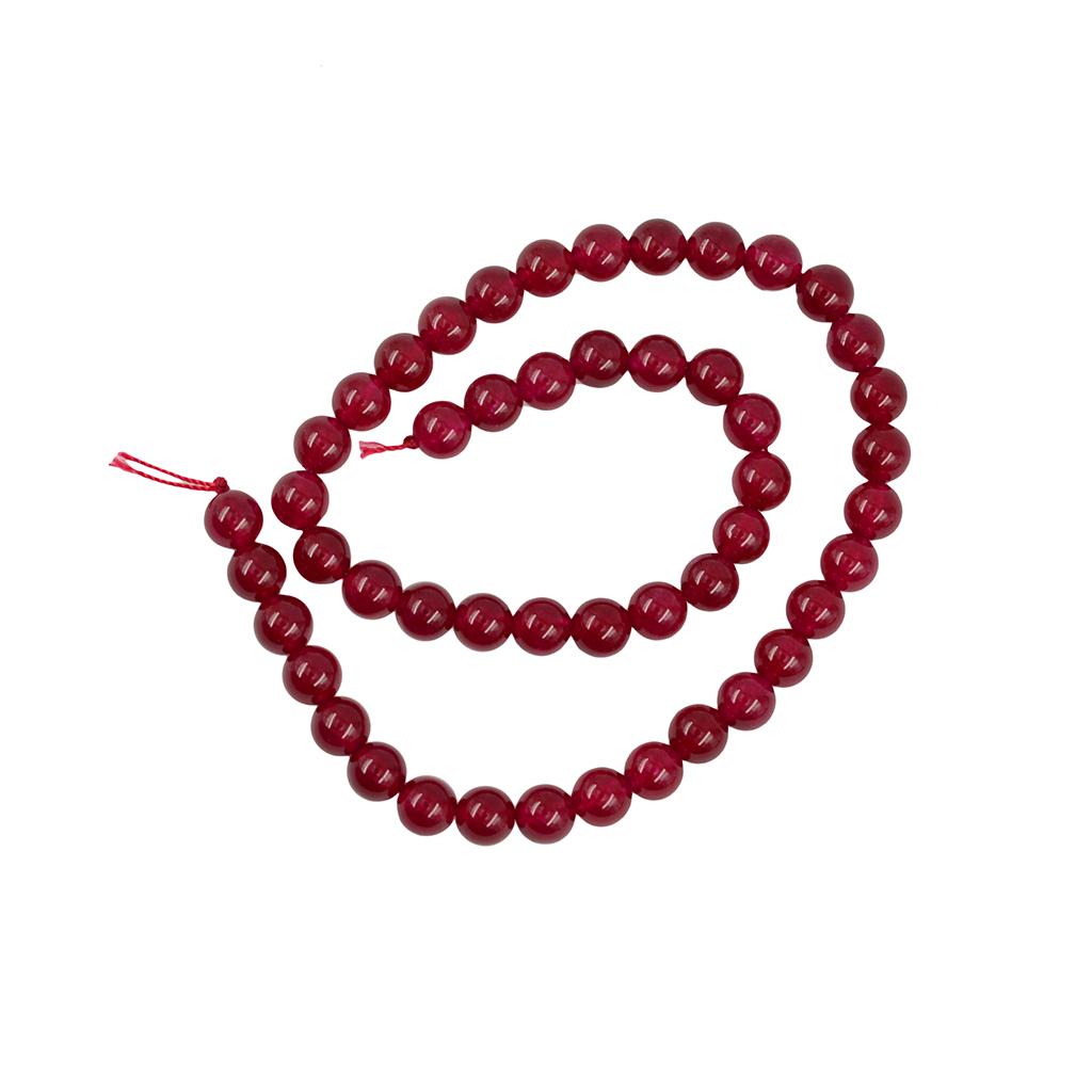 2pcs Natural Smooth  Red Jade Gemstone Round Loose Beads Strand 15'' DIY