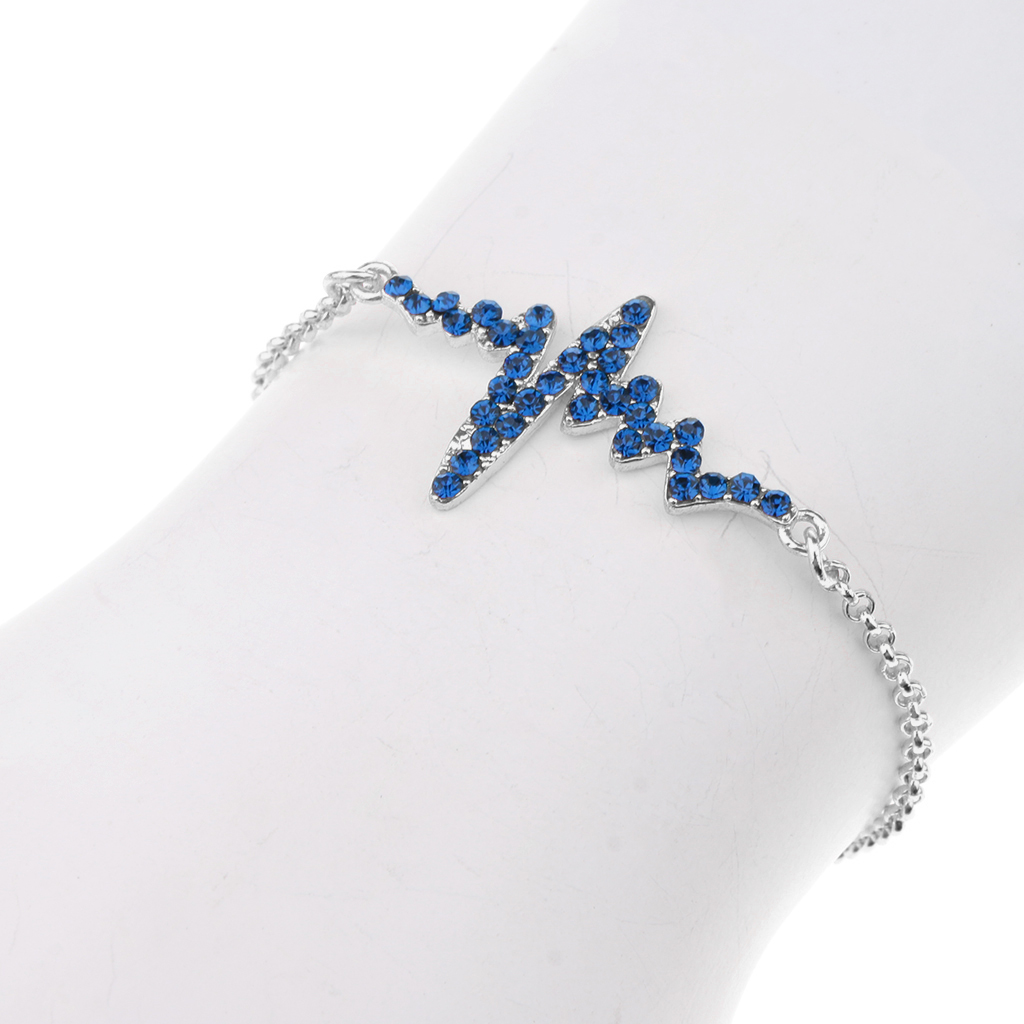 Novelty Heartbeat Bracelet Bangle Unisex Bangle Silver Chain Blue Crystal