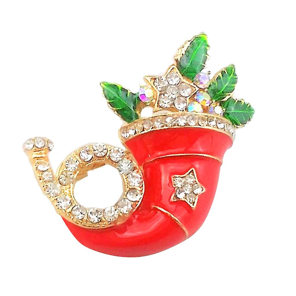 Fashion Christmas Hat Rhinestones Pendant Brooch Pin Chain Necklace Gold