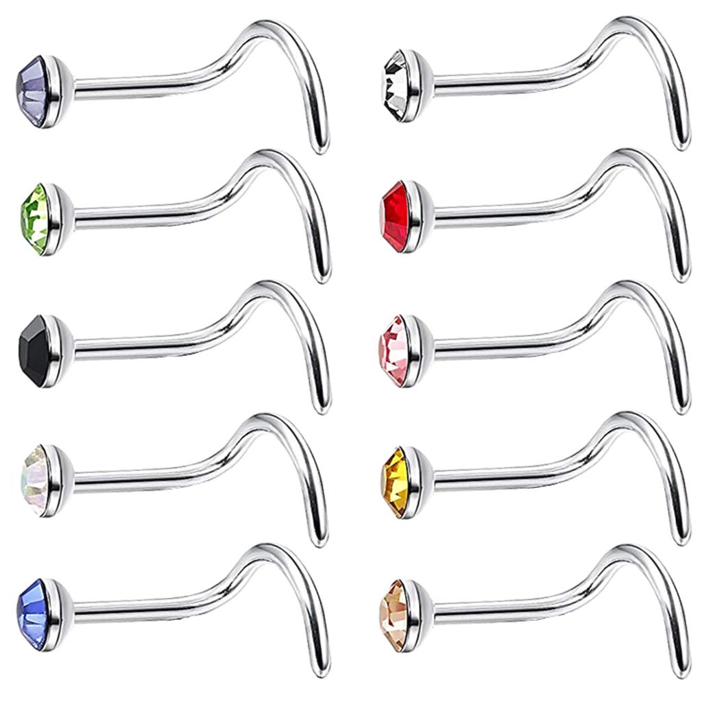 Nose Stud Rings Rhinestone Stainless Steel 3.0mm