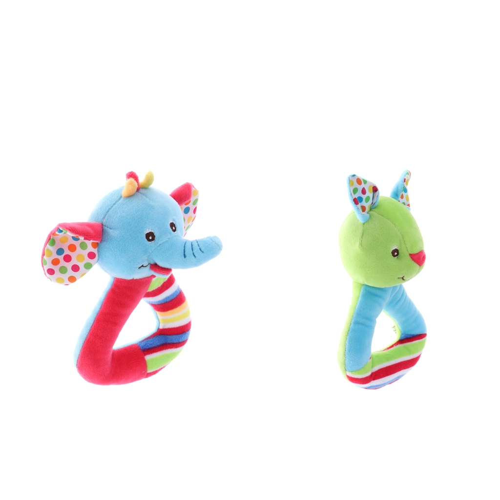 Cute Baby Plush Stuffed Animal Soft Ring Rattle Developmental Toys Blue