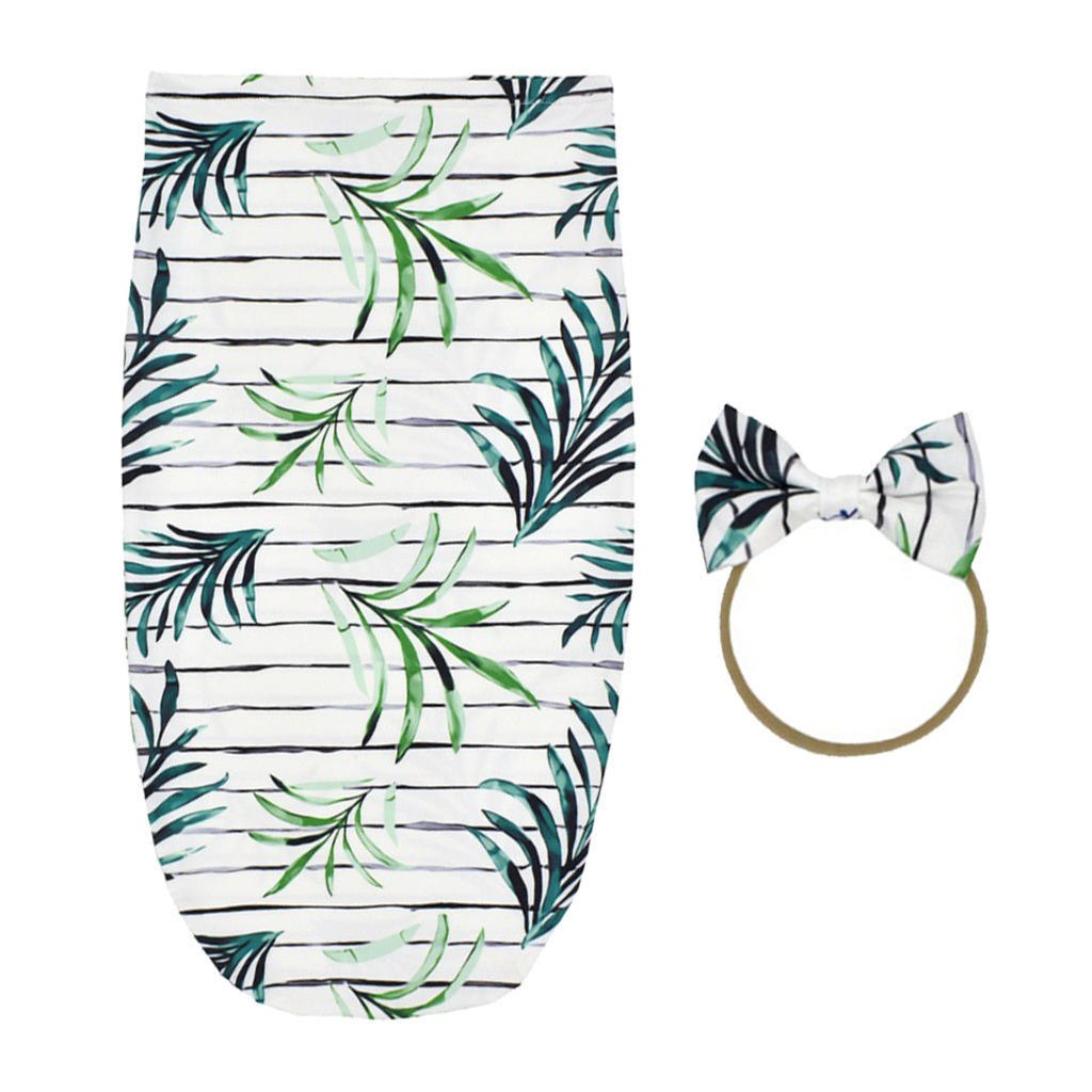 Newborn Infant Baby Swaddle Wrap Sleeping Bag with Hairband Set Green