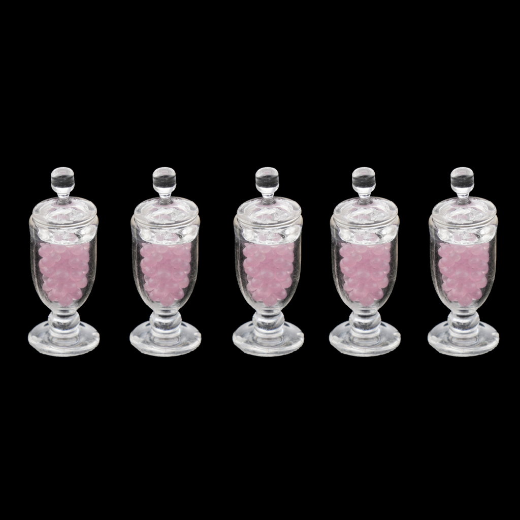 5pcs 1/12 Dollhouse Miniature Sweet Candy Jar with Fake Candies Light Pink