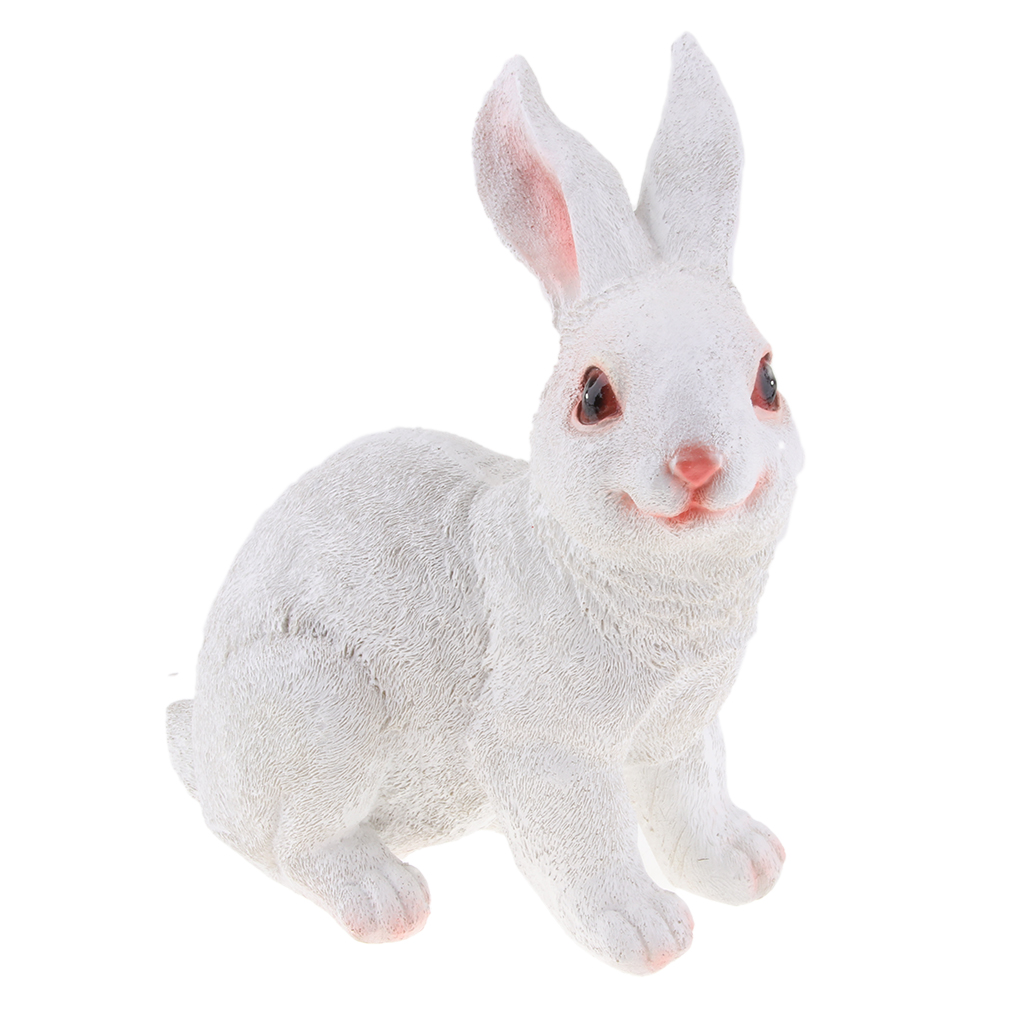 Realistic Artificial Resin Animals Rabbit Bunny Statue  White Grovelling