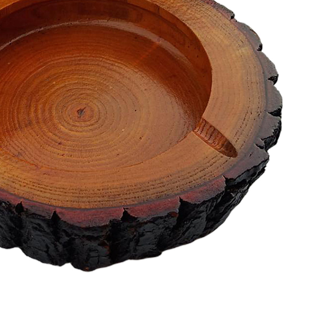 Solid Round Wooden Handcraft Cigarette Ashtray Indoor Outdoor Ash Tray 