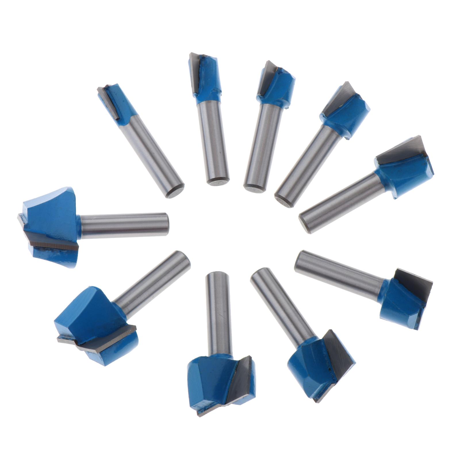 8mm Shank Bottom Cleaning Router Bit Set 10pcs Milling Cutter Carving Tool