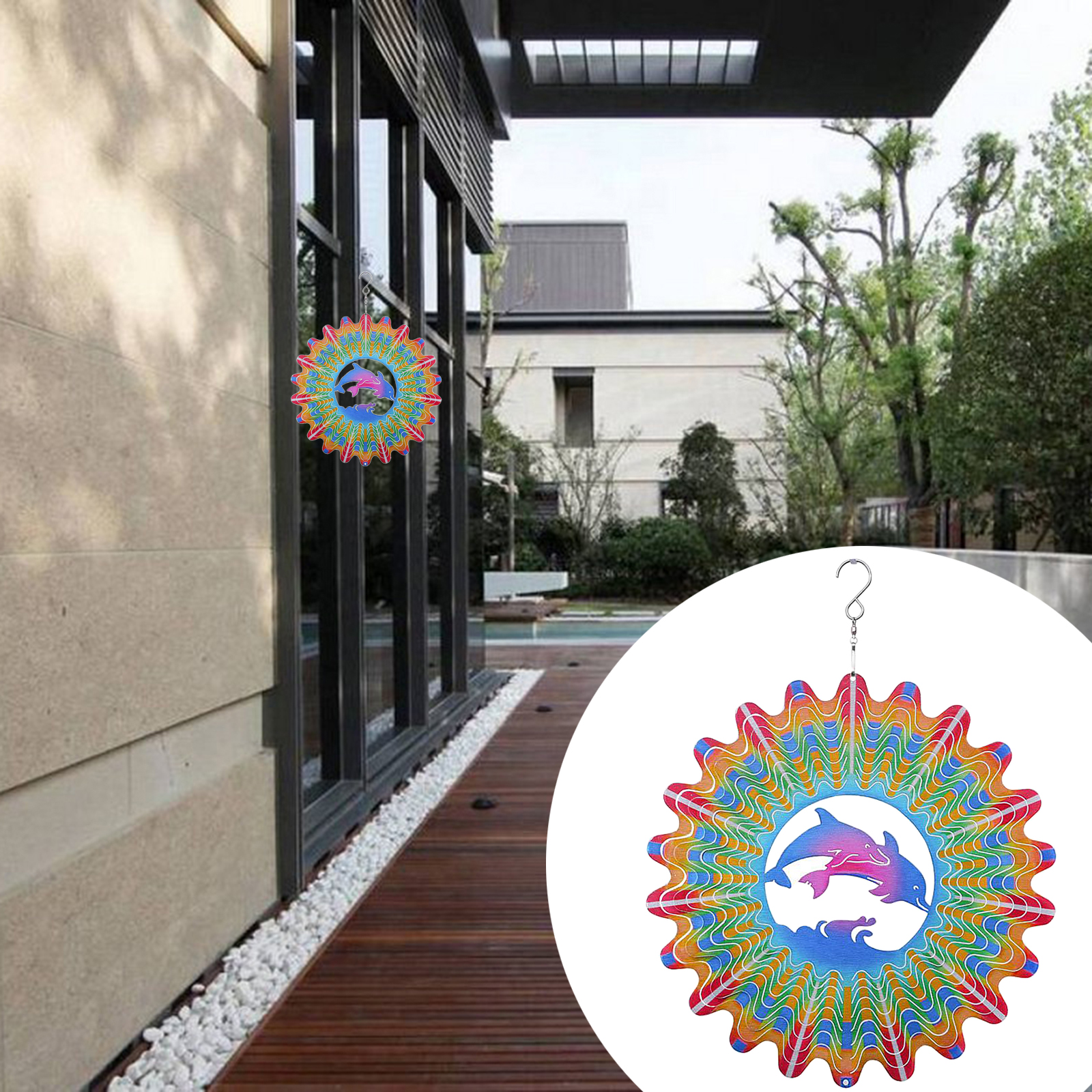 Wind Spinners with Stable Stake Garden Spinner Reflective Painting  Style4