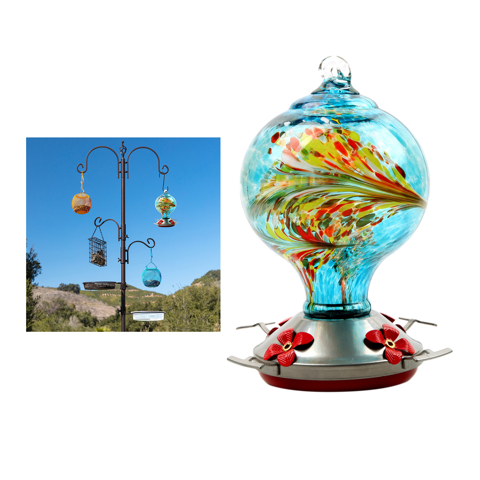 Outdoor Leak-Proof Hanging Hummingbird Flower Feeder Easy to Clean Blue
