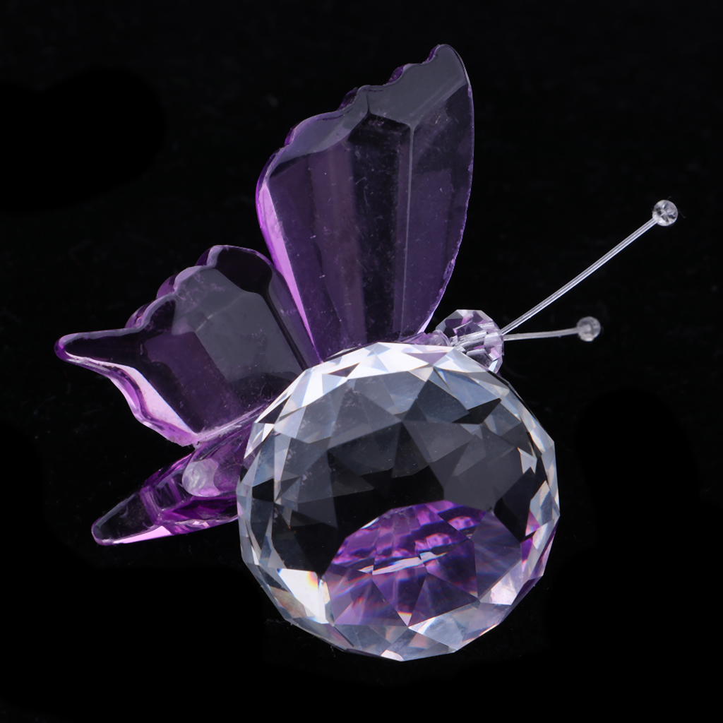 2xCrystal Flying Butterfly with Ball Base Figurine Cut Glass Ornament Purple