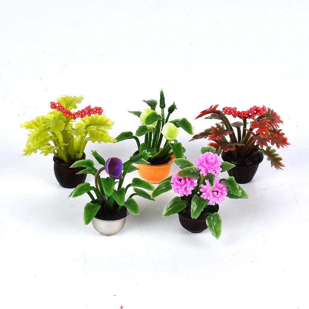 2x 5pcs Mini Garden Flowers Plant Doll House Miniatures Accessories  