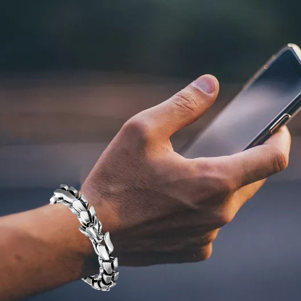 Gothic Punk Bracelet Titanium Steel Dragon Scale Bangle Silver 9.05 inches