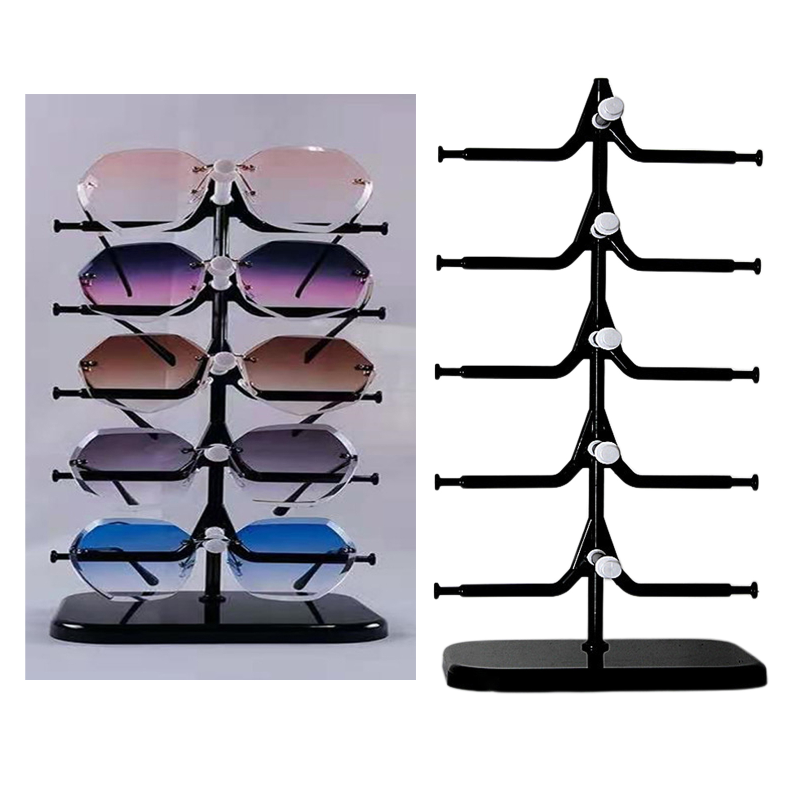 5 Pair Sunglasses Display Rack Eyeglass Glasses Stand Organizer Black White