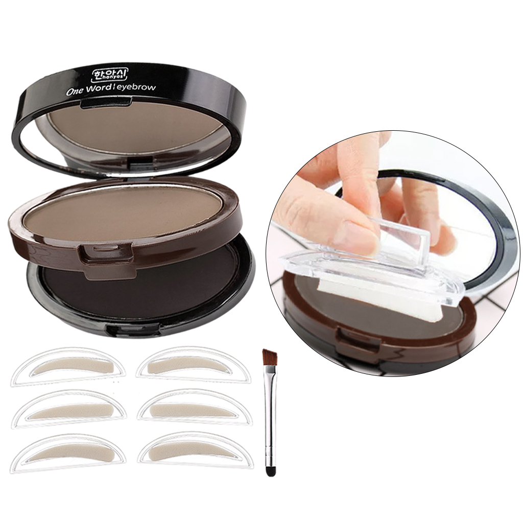 Waterproof Eyebrow Eye Brow Stamp Powder Kit Bright Brown Grey