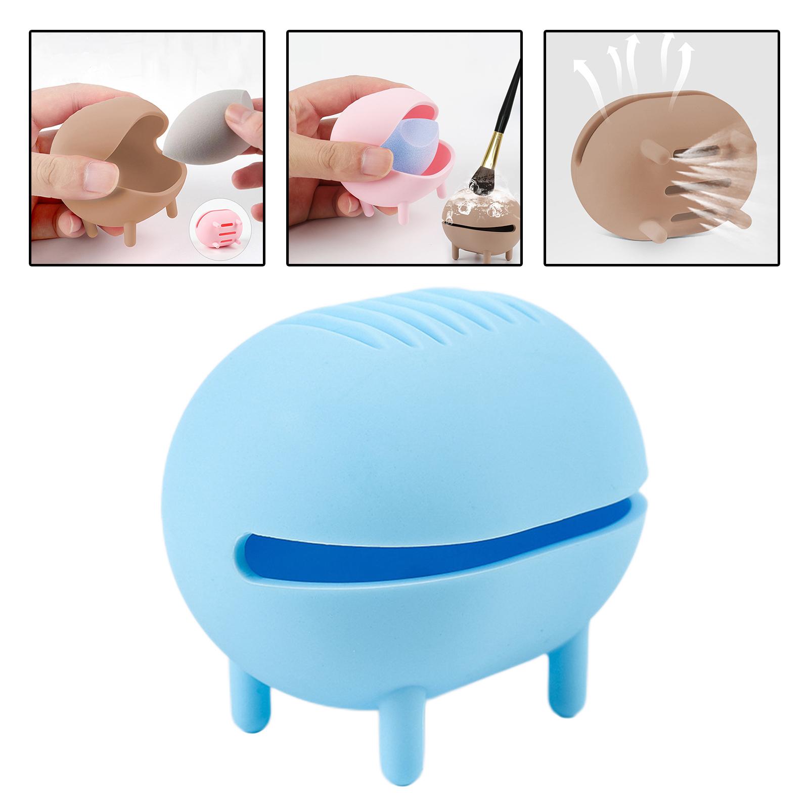Makeup Sponge Holder Double Side Hollow Puff Drying Container Organizer Blue 