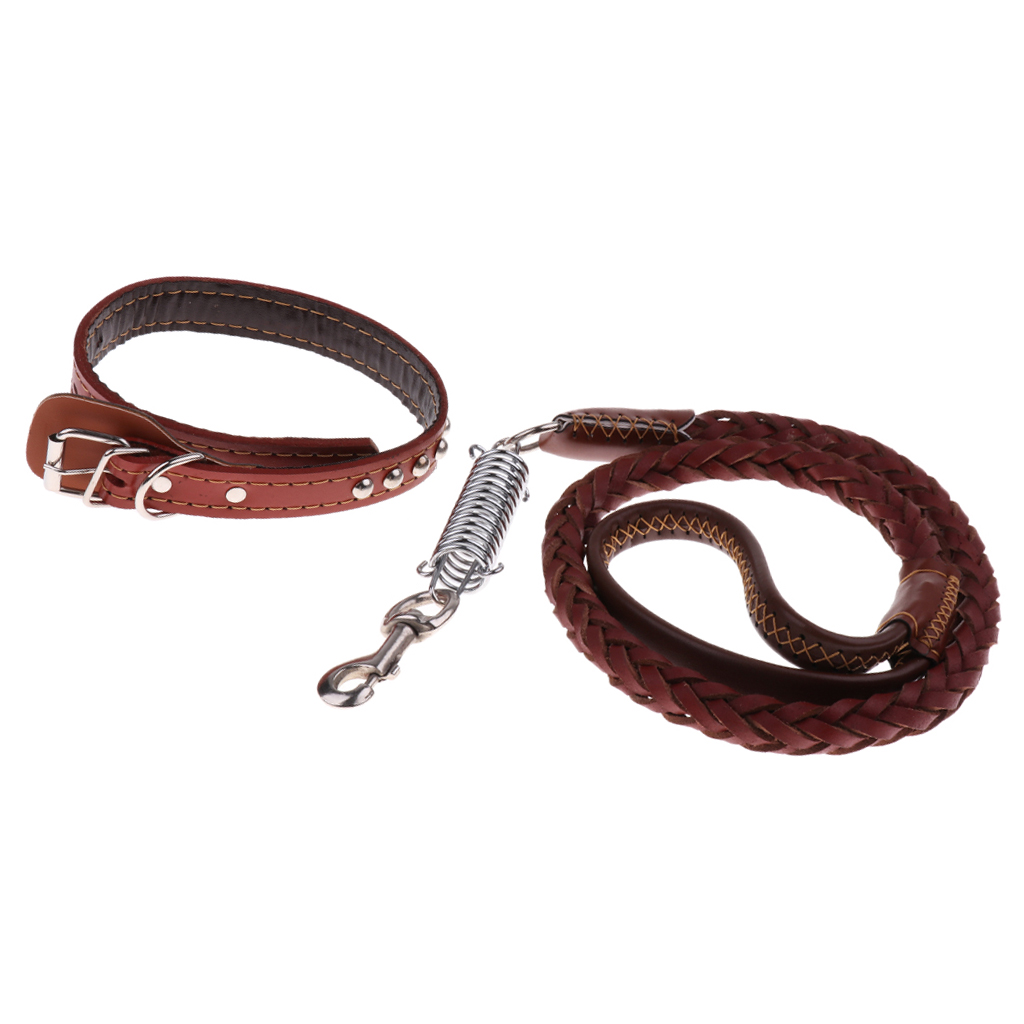 Leather Dog Leash Eight Strands Of Cowhide Spring Traction Rope Brown S